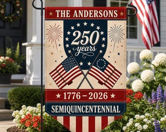 Kundenspezifische Amerika 250 Garten-Flagge: 1776-2026 Vaterländischer Jahrestag im Freien Semiquincentennial Yard Dekor