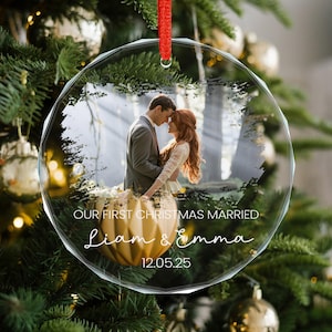 Personalized Wedding Ornament Our First Christmas Married Couple Gift Custom Photo Married Christmas Ornament, Newlywed Keepsake Ornament