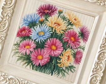Still life with asters flowers. Cross Stitch Pattern.PDF.XSD.