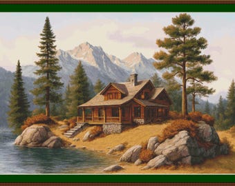 Comfort in the mountains. Scheme for cross-stitching. Cross stitch on a pillow. Instant download. PDF.XSD.