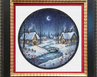 Winter landscape with house. Cross Stitch Pattern. PDF. XSD.