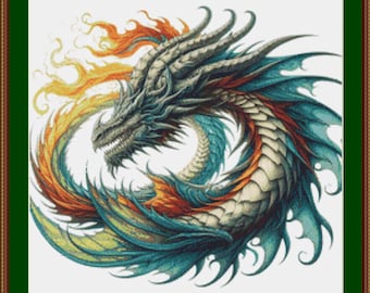 Dragon amulet. Scheme for cross-stitching. Cross stitch on a pillow. Instant download. PDF.XSD.