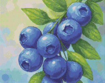 Blueberry sprig. Scheme for cross-stitching. Cross stitch on a pillow.PDF.XSD.
