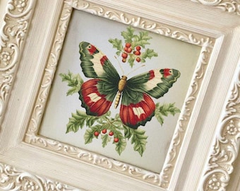 Festive Butterfly with Holly Cross Stitch Pattern, Nature Decorative PDF