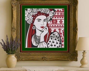 Girl Portrait Cross Stitch Pattern: Ukrainian Embroidery (PDF)
