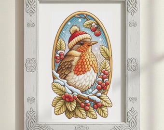 Bird on a Snowy Branch. Cross Stitch Pattern. PDF. XSD.