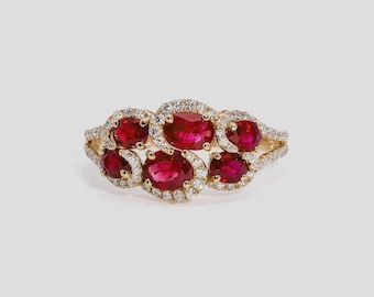 18k Gold Ruby Cluster Ring with Diamonds | HRD Certified Ring Gift for Her