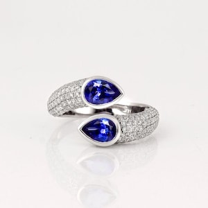 Natural Tanzanite Ring in 18K Gold I Real Tanzanite Ring in Solid Gold 18K I Bypass Ring I Tanzanite Diamond Ring I Statement Ring I 634WR4