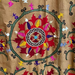 Antique Embroidered Floral Suzani Textile