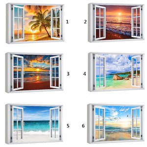 Open window sea view Painting canvas print Beach Window View Canvas Print Sea Breeze Art Work Beach Scene Framed and Ready to Hang Gift