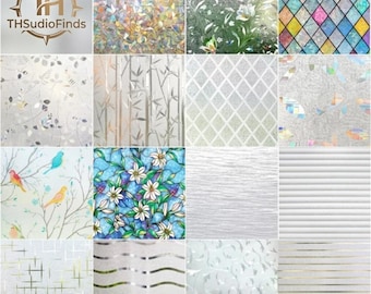 Frosted Window Film Privacy Static Cling Stained Glass Film Decoration, Rainbow Film Privacy, Floral Window Privacy, Door Window Decor