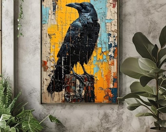 Crow Wall Art Dark Cottagecore Home Decor Aesthetic Posters Dark Academia Print Raven Wildflower Gift Abstract Wall Art Print Canvas Poster