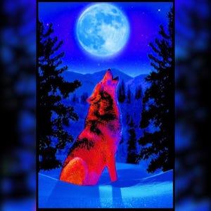 Wolf Moon Non-Flocked Blacklight Poster 24x36 inches Wolf Moon Wall Decor Poster Moon Wolf Living Room Wall Prints Decor Game Room Wall Art