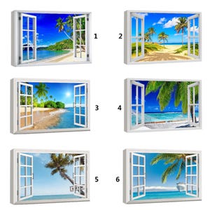 Open window with sea view Painting canvas print Beach Window View Canvas Print Sea Breeze Art Work Beach Scene Framed and Ready to Hang Gift