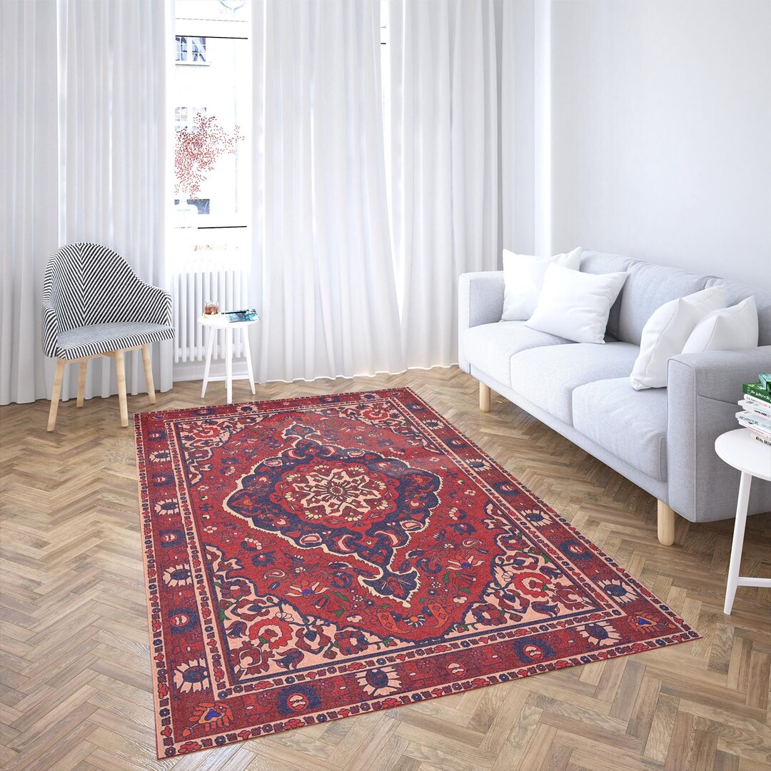 Red Persian Style Medallion Rug: Vintage Oriental Home Decor Digital ...