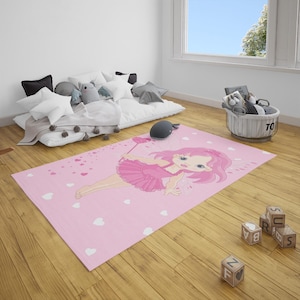 Pink Fairy Nursery Rug: Princess Baby Room Decor, Non-Slip