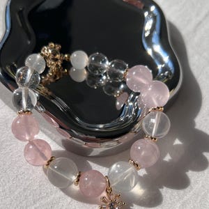 Handmade Rose Quartz Heart Bracelet: Clear Quartz & Moonstone
