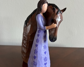 Custom Horse & Girl Figurine. Personalized Horse and Girl Ornament. Made To Look Like You and Your Horse With Pastel and Paint