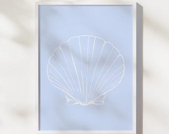 Minimal Seashell Print: Soft Blue Coastal Decor (Digital Download)