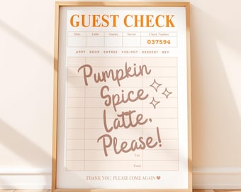 Pumpkin Spice Latte Print: Guest Check Wall Art for Modern Fall Decor (Digital Download)