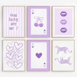 Paarse preppy printset van 6: girly afdrukbare muurkunst (digitale download)