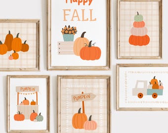 Fall Nursery Wall Art Set of 6: Autumn Pumpkin Prints for Kids Room Decor (Digital Download)