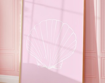 Estampado minimalista de conchas marinas: Decoración costera en rosa suave (Descarga digital)