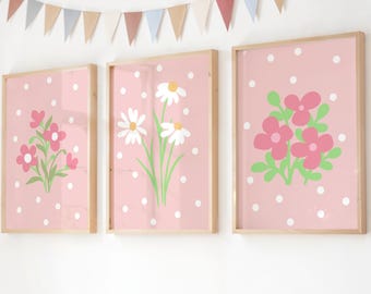 Pink Floral Nursery Print Set of 3: Flowers Baby Room Decor (Digital Download)