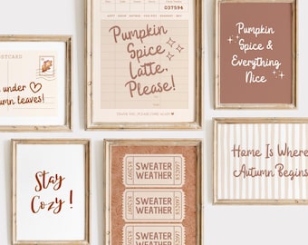 Autumn Wall Art Set of 6: Brown Fall Prints for Cozy Autumn Decor (Digital Download)