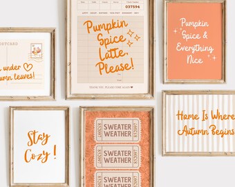 Autumn Wall Art Set of 6: Orange Fall Prints for Cozy Autumn Decor (Digital Download)