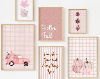 Pink Fall Wall Art Set of 6: Pink Autumn Prints for Cozy Fall Decor (Digital Download)