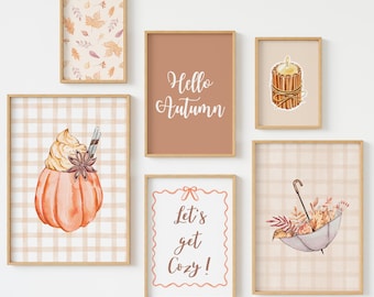 Neutral Fall Wall Art Set of 6: Cozy Autumn Prints for Autumn Home Decor (Digital Download)