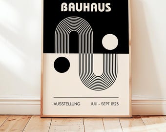 Black Bauhaus Print: Abstract Lines Wall Art for Mid Century Modern Decor (Digital Download)