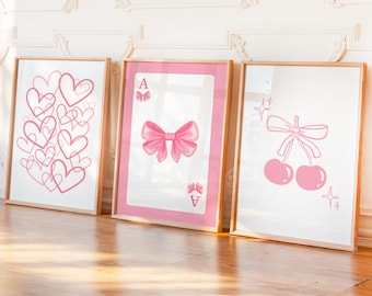 Pink Bows Print Set of 3: Preppy Coquette Room Decor (Digital Download)