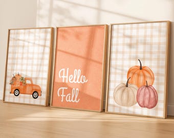 Fall Wall Art Set of 3: Autumn Pumpkin Print for Cozy Fall Decor (Digital Download)