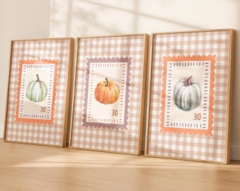 Pumpkins Stamp Print Set of 3: Autumn Pumpkin Wall Art for Cozy Fall Decor (Digital Download)