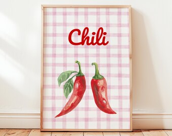 Red Chili Print: Watercolor Vegetables Wall Art for Modern Kitchen Decor (Digital Download)