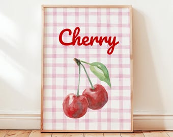 Cherry Watercolor Print: Red Fruit Wall Art for Cottagecore Kitchen Decor (Digital Download)