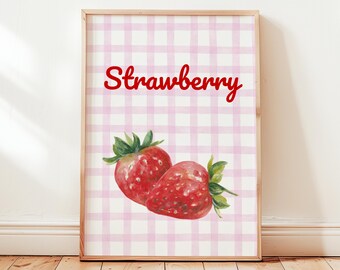 Red Strawberry Print: Watercolor Fruits Wall Art for Modern Kitchen Decor (Digital Download)
