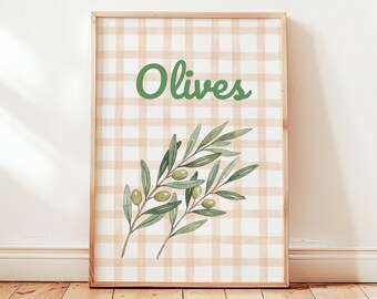 Olives Print: Watercolor Olive Branch Wall Art for Modern Kitchen Decor (Digital Download)