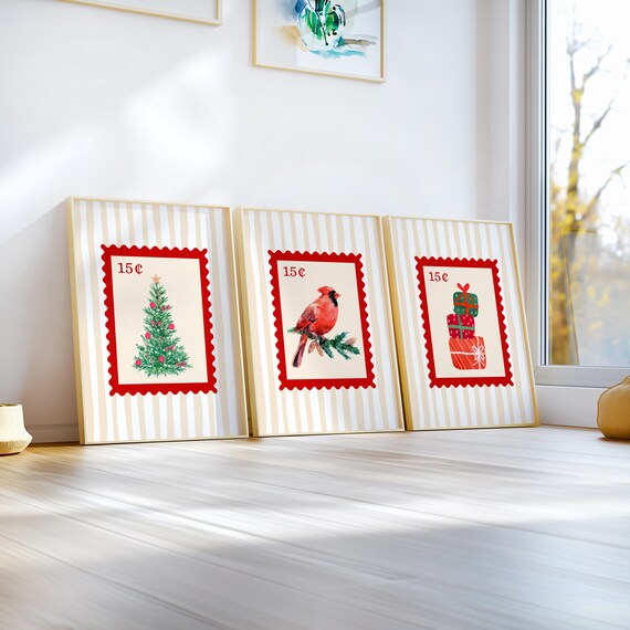 アートポスター クリスマスポスター可愛い 赤いクリスマススタンプ