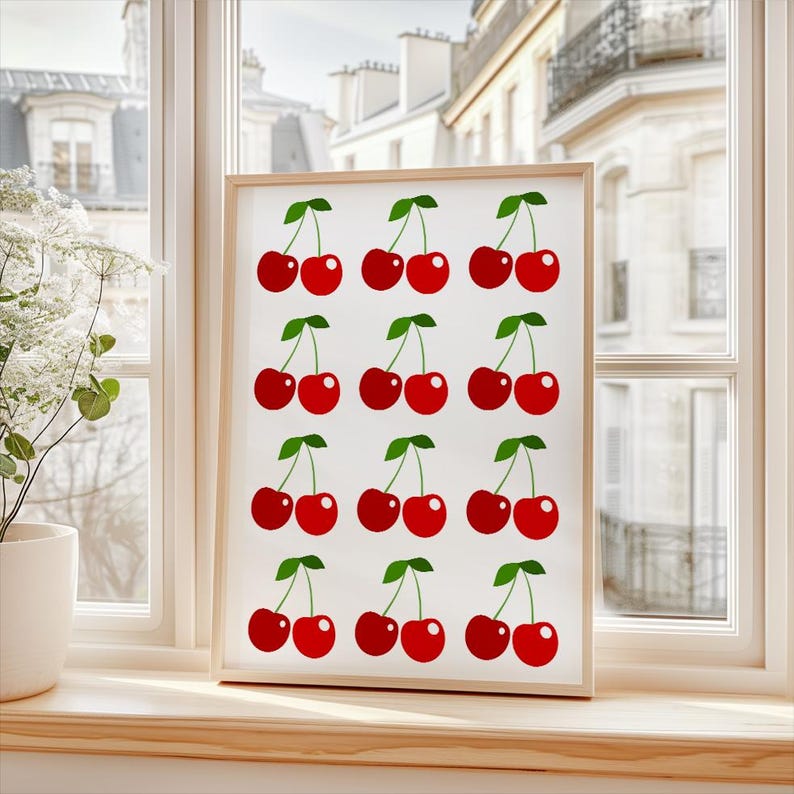 Red Cherry Print Set of 3: Pink Gingham Printable Wall Art (Digital Download) image 14