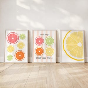 Print Citrus Wall Art Set of 3 – Printable Posters Lemon, Lime, Orange, Grapefruit – Summer Fruits Wall Decor for Kitchen & Living Room