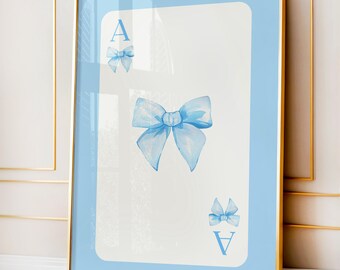 Blue Bow Ace Card Print: Trendy Watercolor Printable Wall Art (Digital Download)