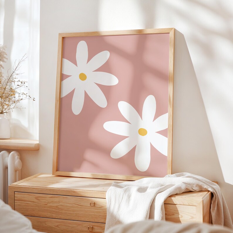 Daisy Nursery Print: Pink Floral Wall Art for Baby Girls Room Decor ...