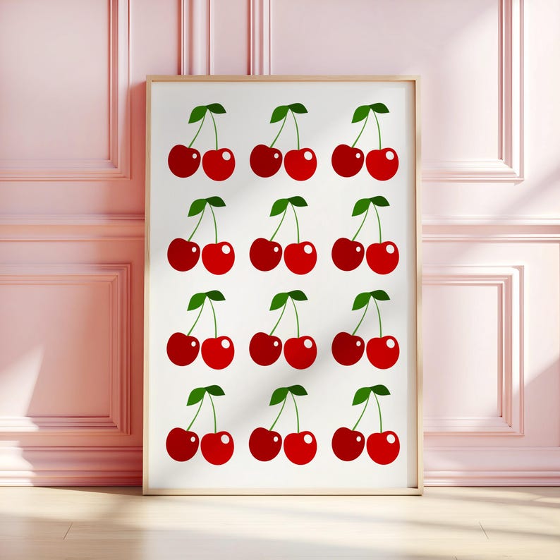 Red Cherry Print Set of 3: Pink Gingham Printable Wall Art (Digital Download) image 11