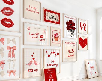 Juego de 15 láminas decorativas para pared con temática del Día de San Valentín: Láminas de amor en rojo para una decoración romántica (Descarga digital)