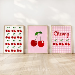Red Cherry Print Set of 3: Pink Gingham Printable Wall Art (Digital Download) image 8