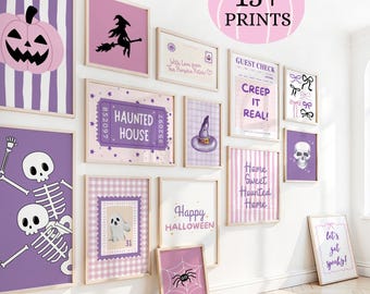 Pink Halloween Gallery Wall Art Set of 3: Spooky Prints for Girly Halloween Decor (Digital Download)