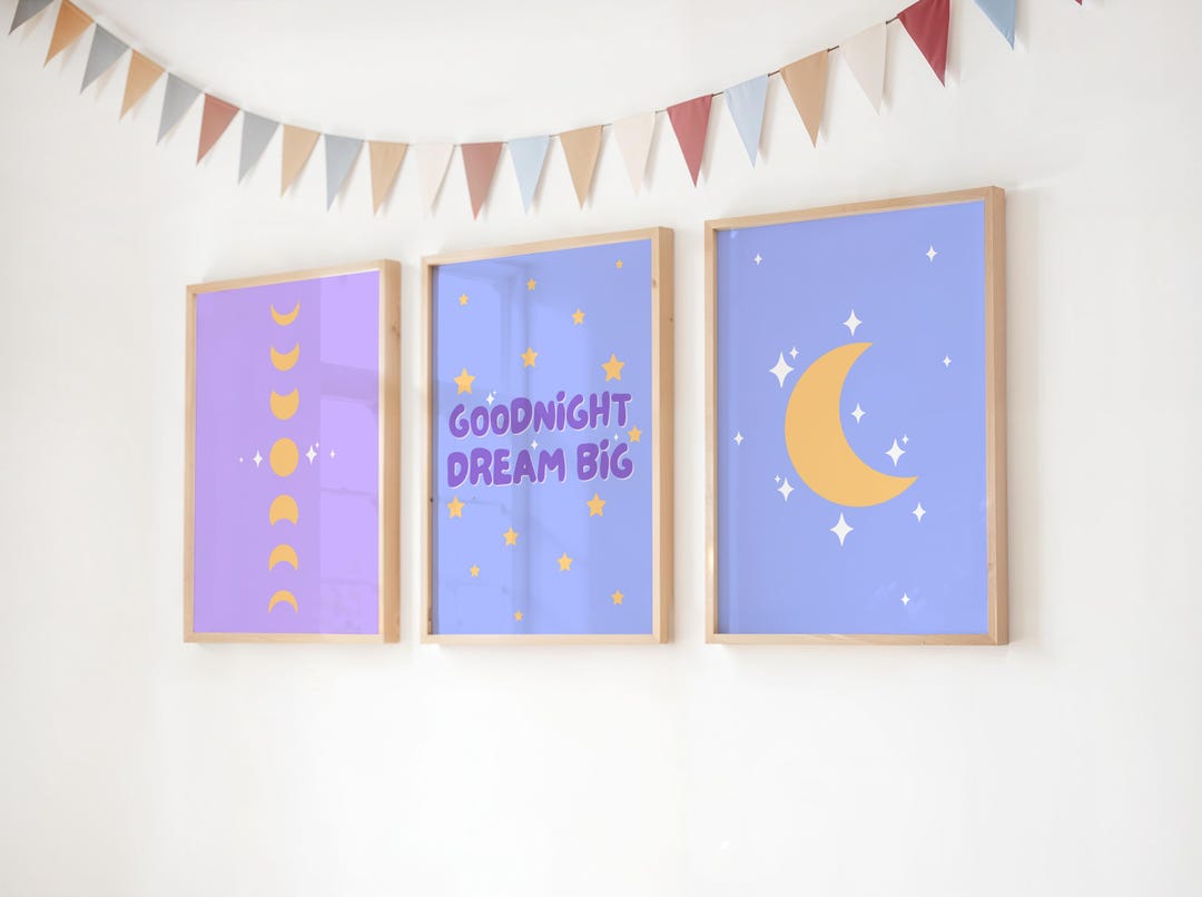 Moon Nursery Print Set of 3: Purple Celestial Baby Room Decor (digital ...